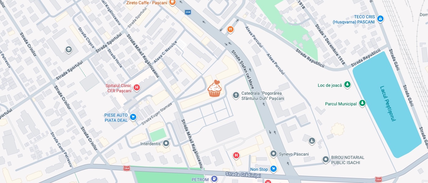Harta cofetăriei Notre Patisserie de pe Strada Eugen Stamate din Pașcani